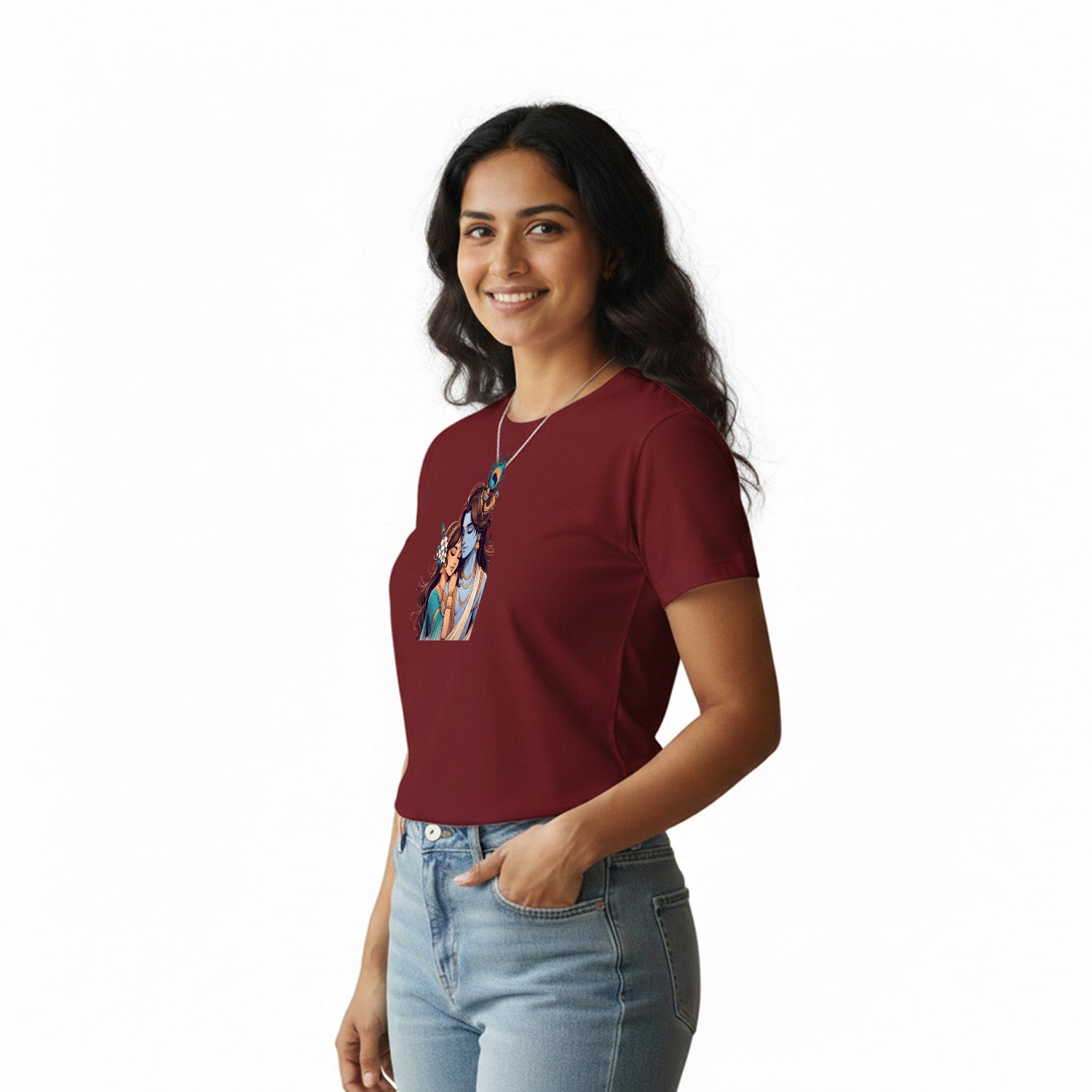 Women’s Graphic Print Round Neck T-Shirt- Krishna (170 GSM single jersey