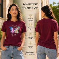 Women's Crew Neck t-shirt - Change is beautiful (170 GSM single jersey)
