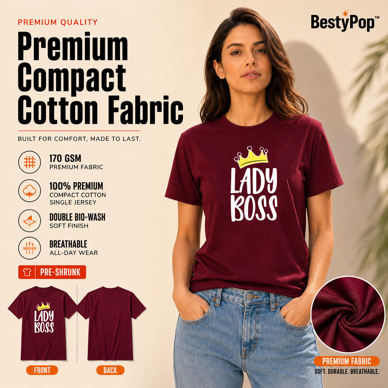 Women's Crew Neck t-shirt - Lady Boss (170 GSM single jersey)
