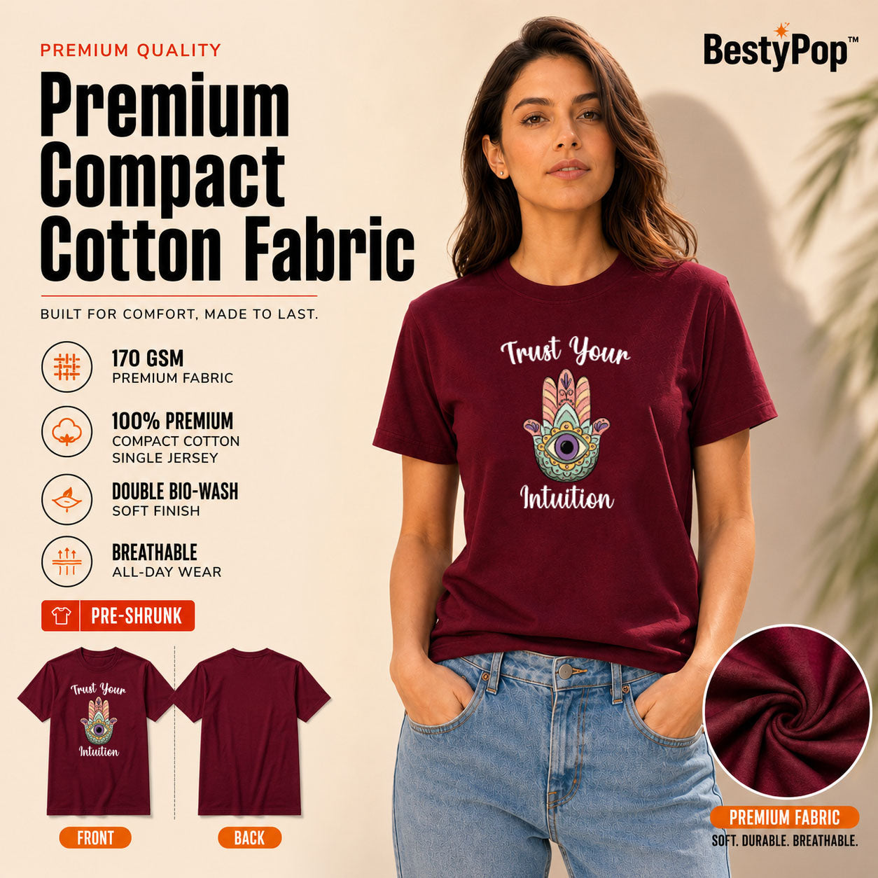 Women's Crew Neck t-shirt - Trust Your Intuition (170 GSM single jersey)