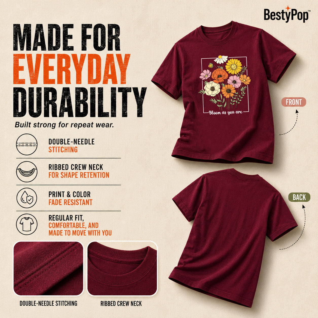 Women's Crew Neck t-shirt - Bloom as you are (170 GSM single jersey)