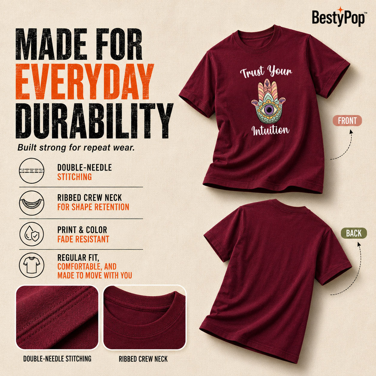 Women's Crew Neck t-shirt - Trust Your Intuition (170 GSM single jersey)