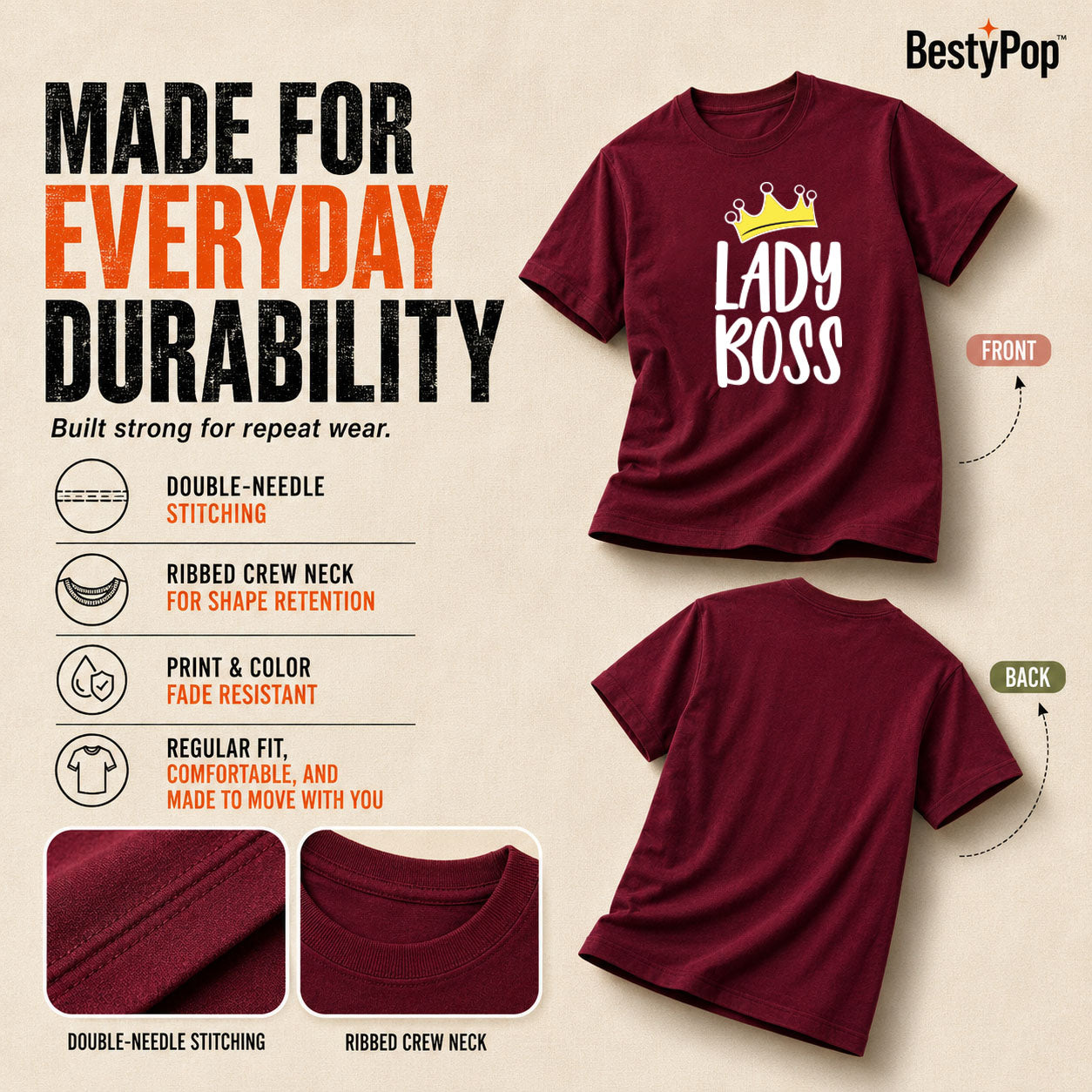 Women's Crew Neck t-shirt - Lady Boss (170 GSM single jersey)