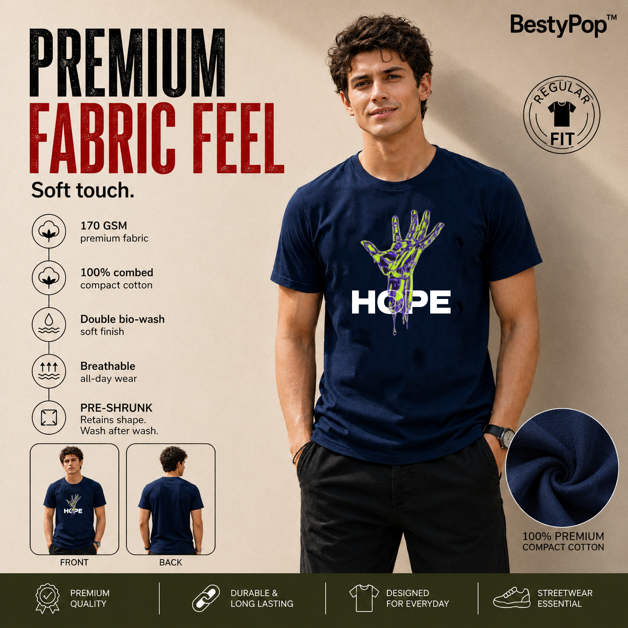 Men's Crew Neck t-shirt- Hope (170 GSM single jersey)