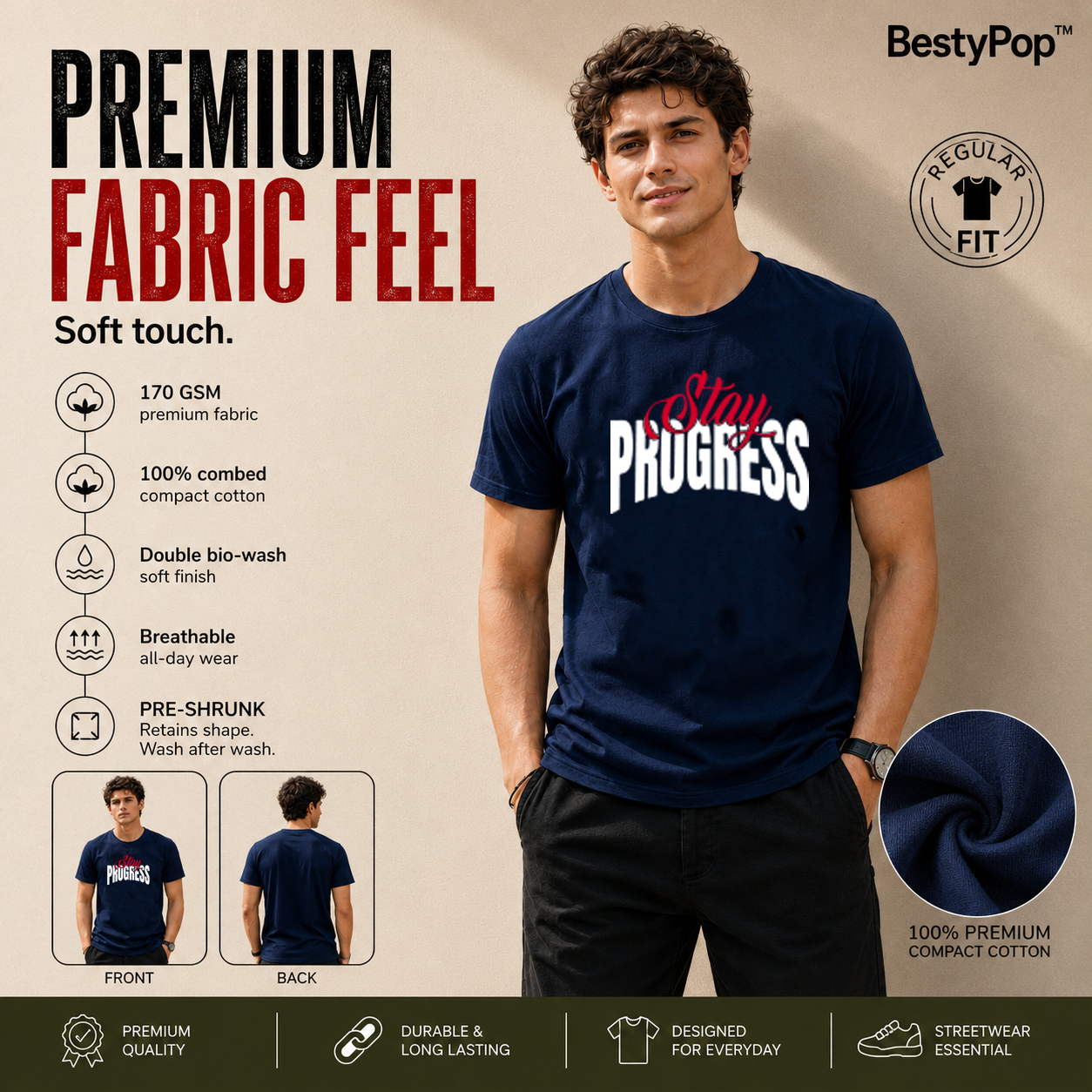 Men's Crew Neck t-shirt- Stay Process (170 GSM single jersey)