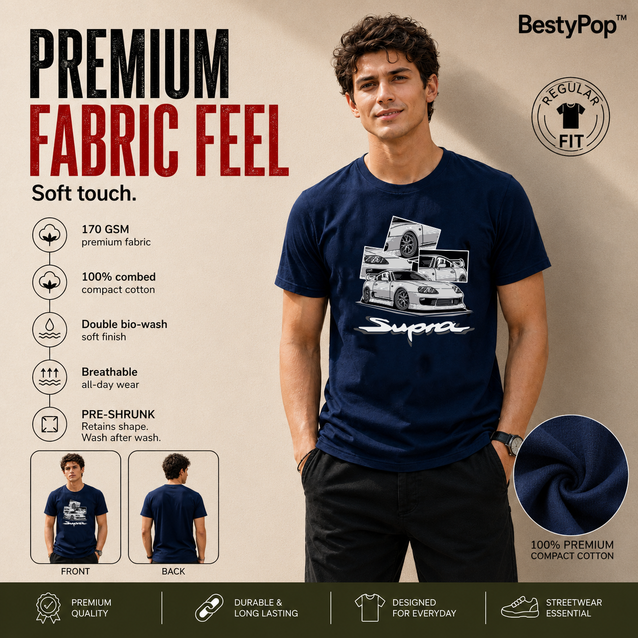 Men's Crew Neck t-shirt - Supra (170 GSM single jersey)