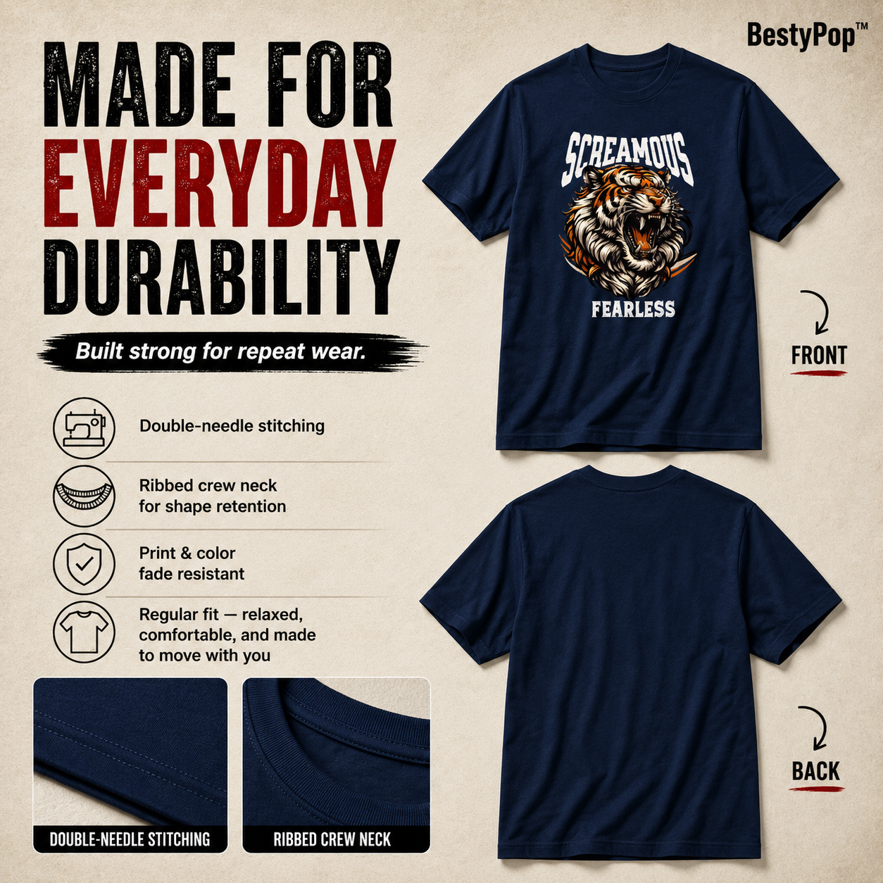 Men's Crew Neck t-shirt - Fearless (170 GSM single jersey)