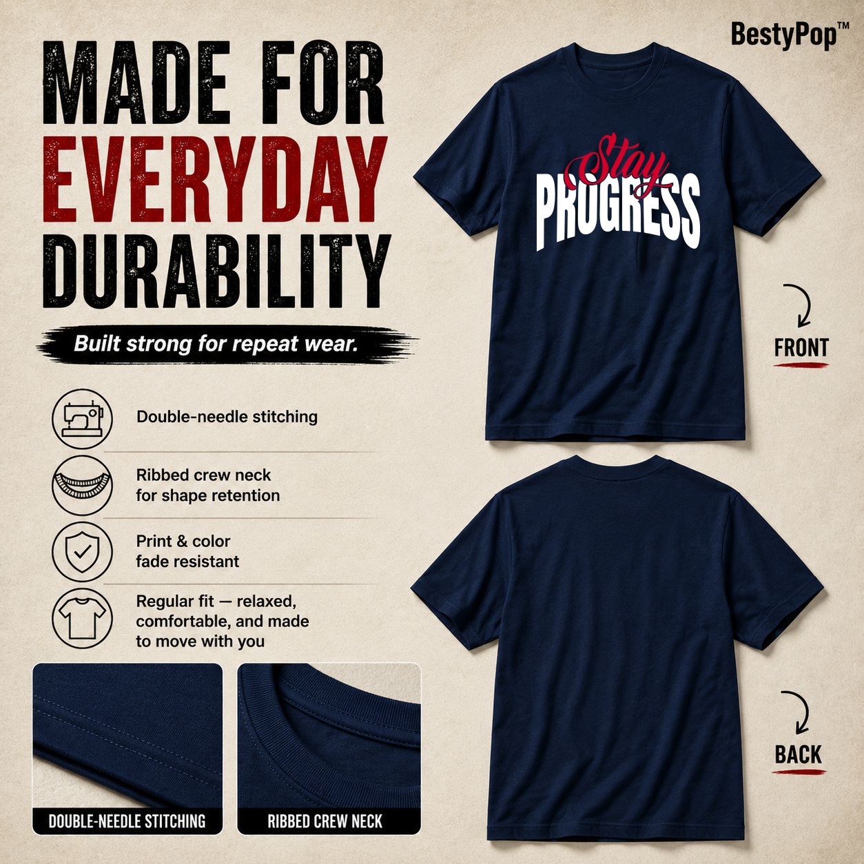 Men's Crew Neck t-shirt- Stay Process (170 GSM single jersey)