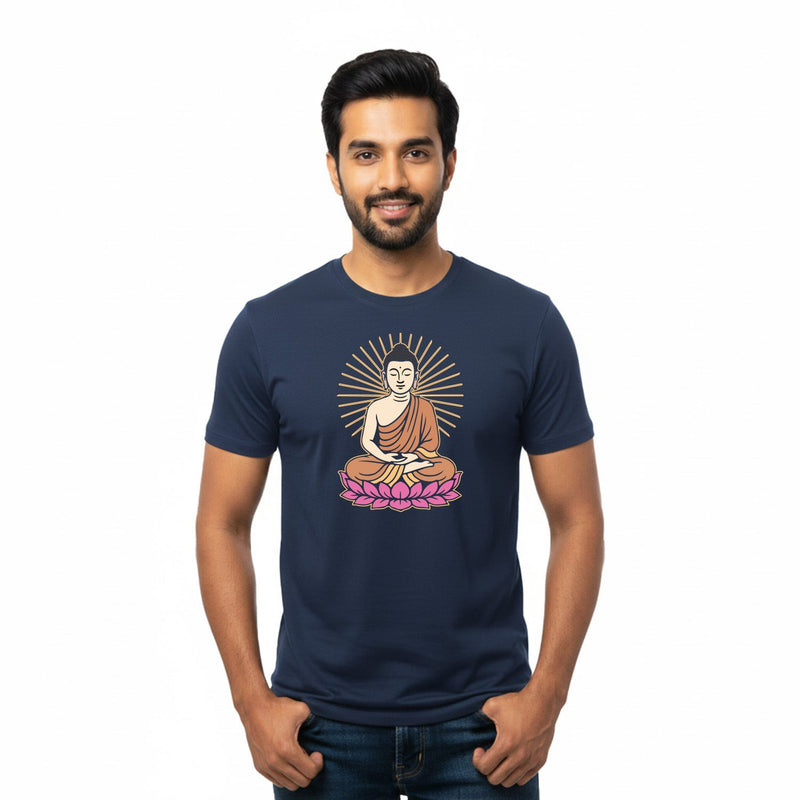 Men’s Graphic Print Round Neck T-Shirt- Buddha (170 GSM single jersey)