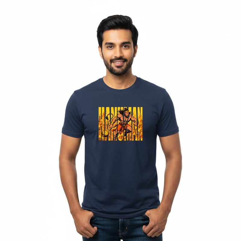 Men’s Graphic Print Round Neck T-Shirt- Hanuman (170 GSM single jersey)