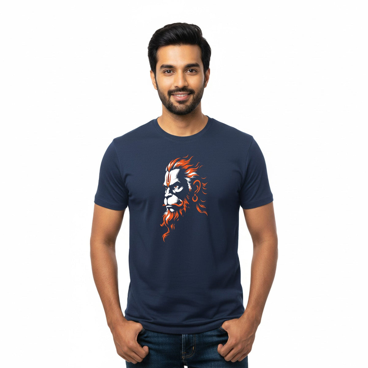 Men’s Graphic Print Round Neck T-Shirt- Hanuman (170 GSM single jersey)