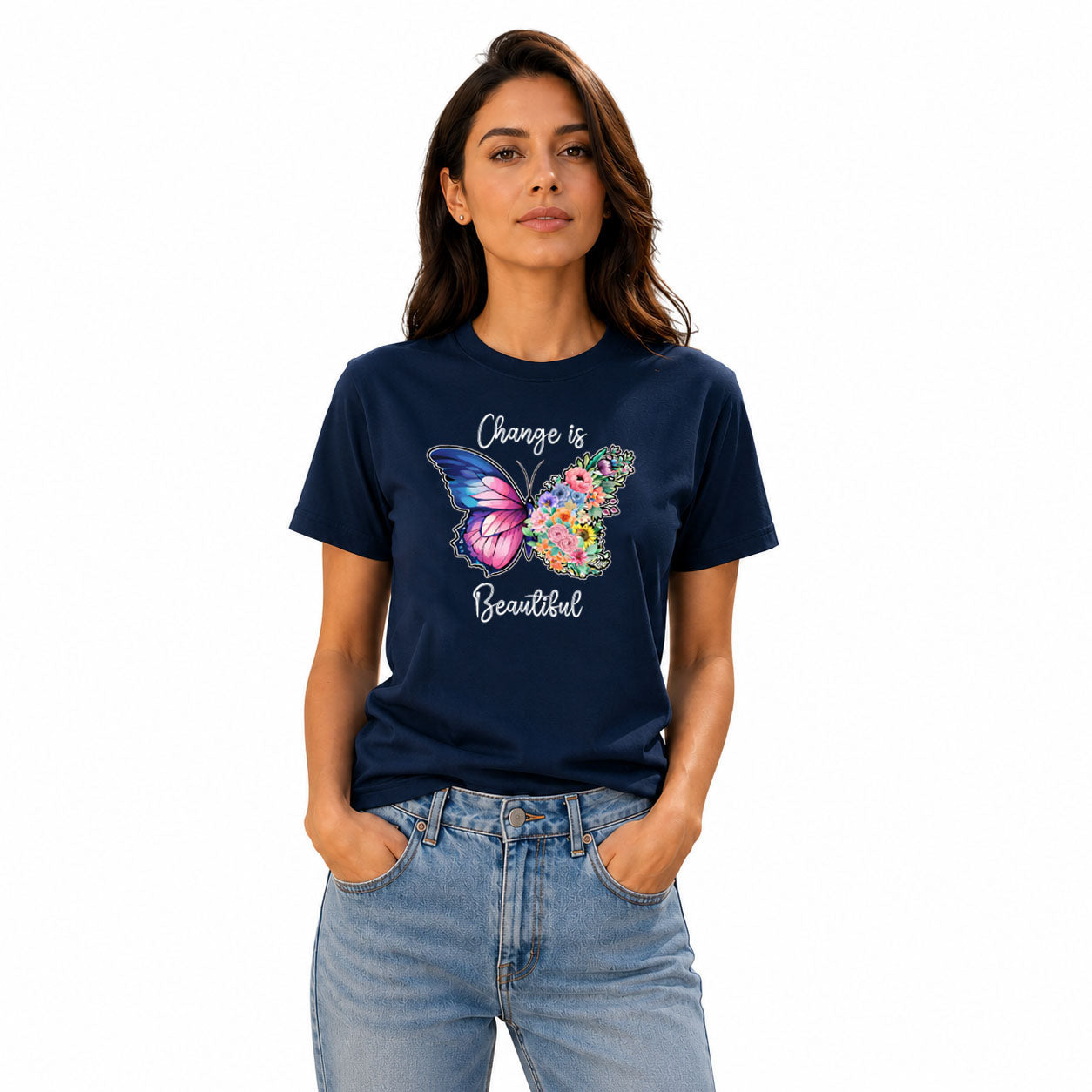 Women's Crew Neck t-shirt - Change is beautiful (170 GSM single jersey)