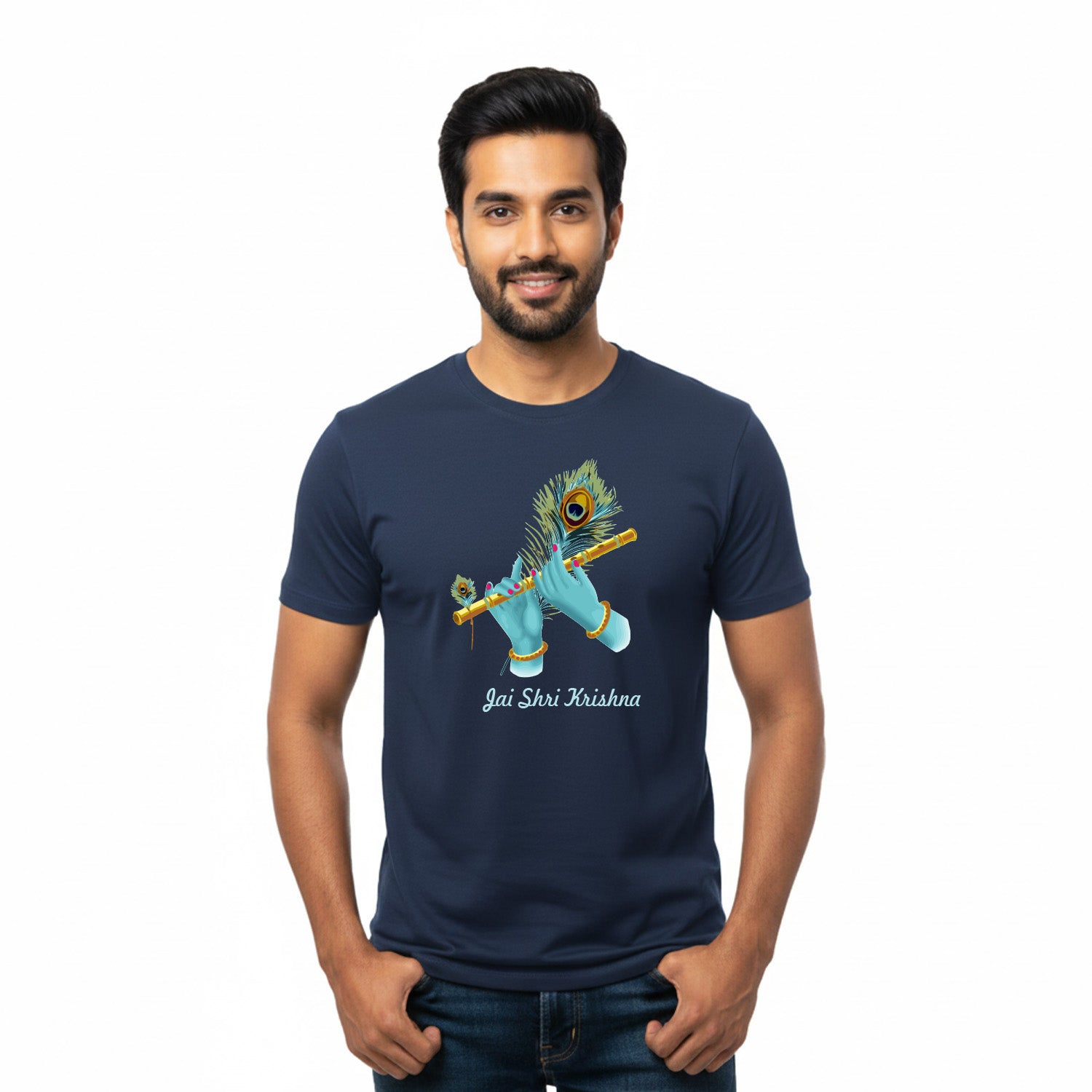 Men’s Graphic Print Round Neck T-Shirt- Krishna (170 GSM single jersey)