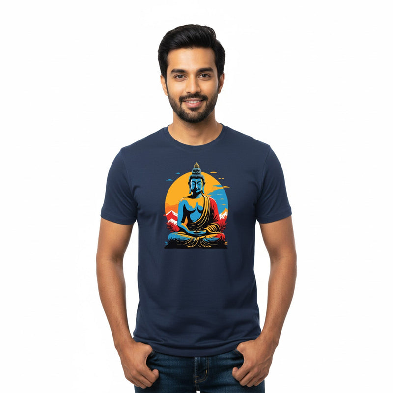 Men’s Graphic Print Round Neck T-Shirt- Buddha (170 GSM single jersey)