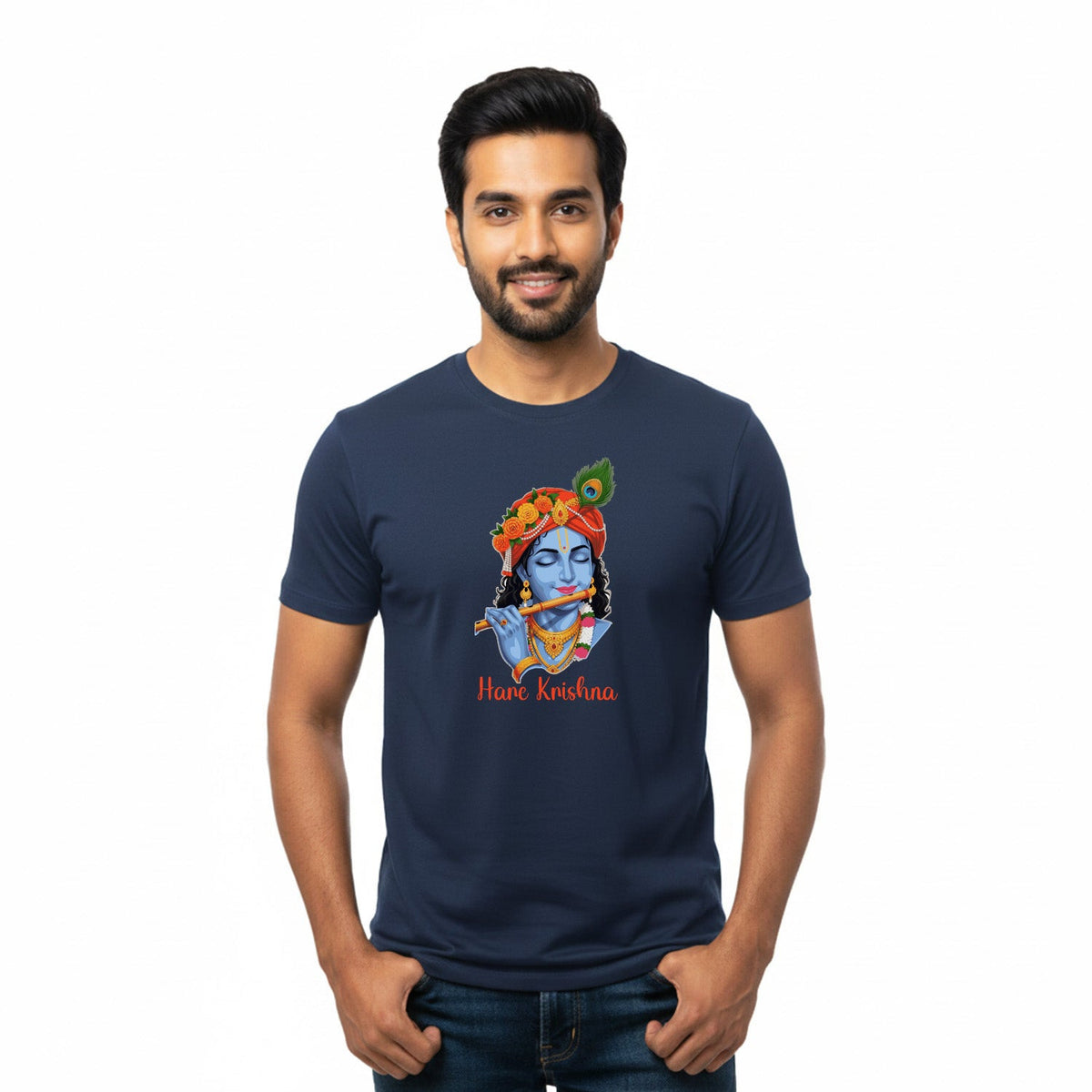 Men’s Graphic Print Round Neck T-Shirt- Krishna (170 GSM single jersey)