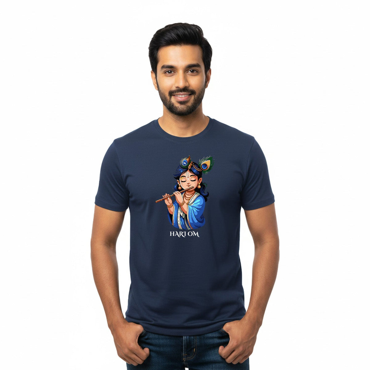 Men’s Graphic Print Round Neck T-Shirt- Krishna (170 GSM single jersey)