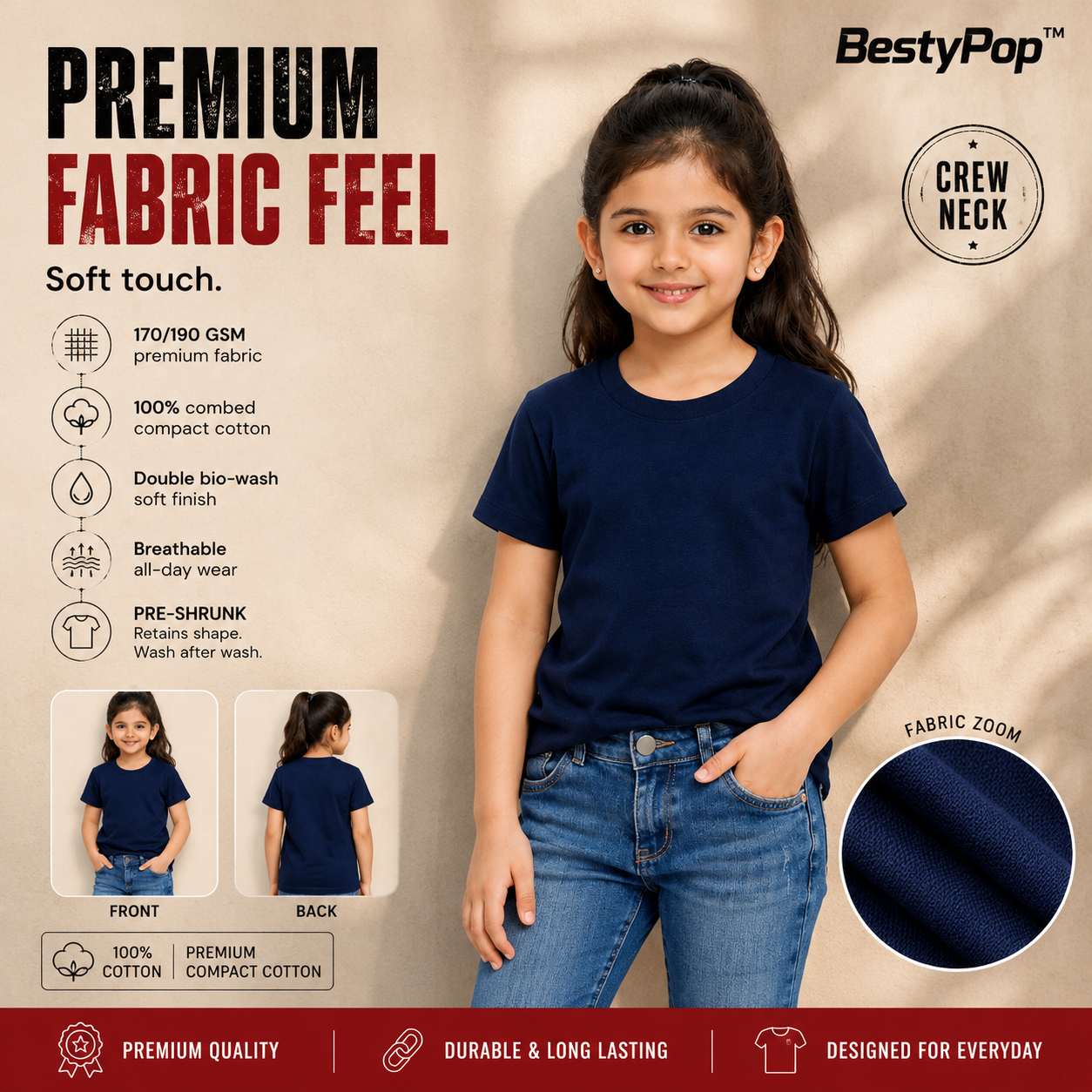 Girl’s Plain Round Neck T-Shirt
