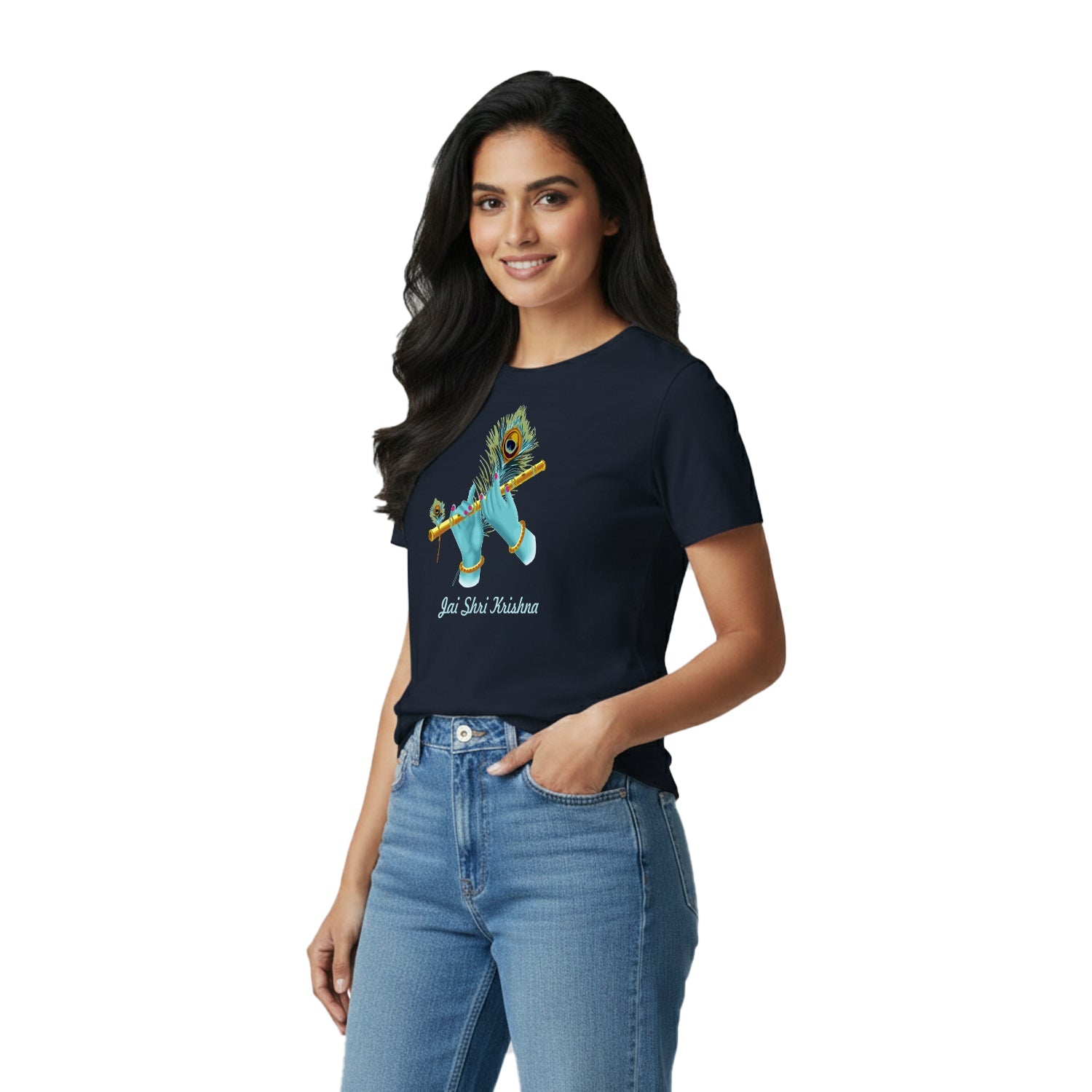 Women’s Graphic Print Round Neck T-Shirt- Krishna (170 GSM single jersey)