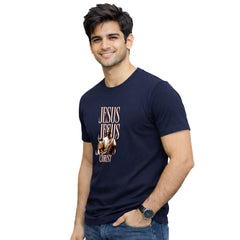 Men’s Graphic Print Round Neck T-Shirt-Jesus(170 GSM single jersey)