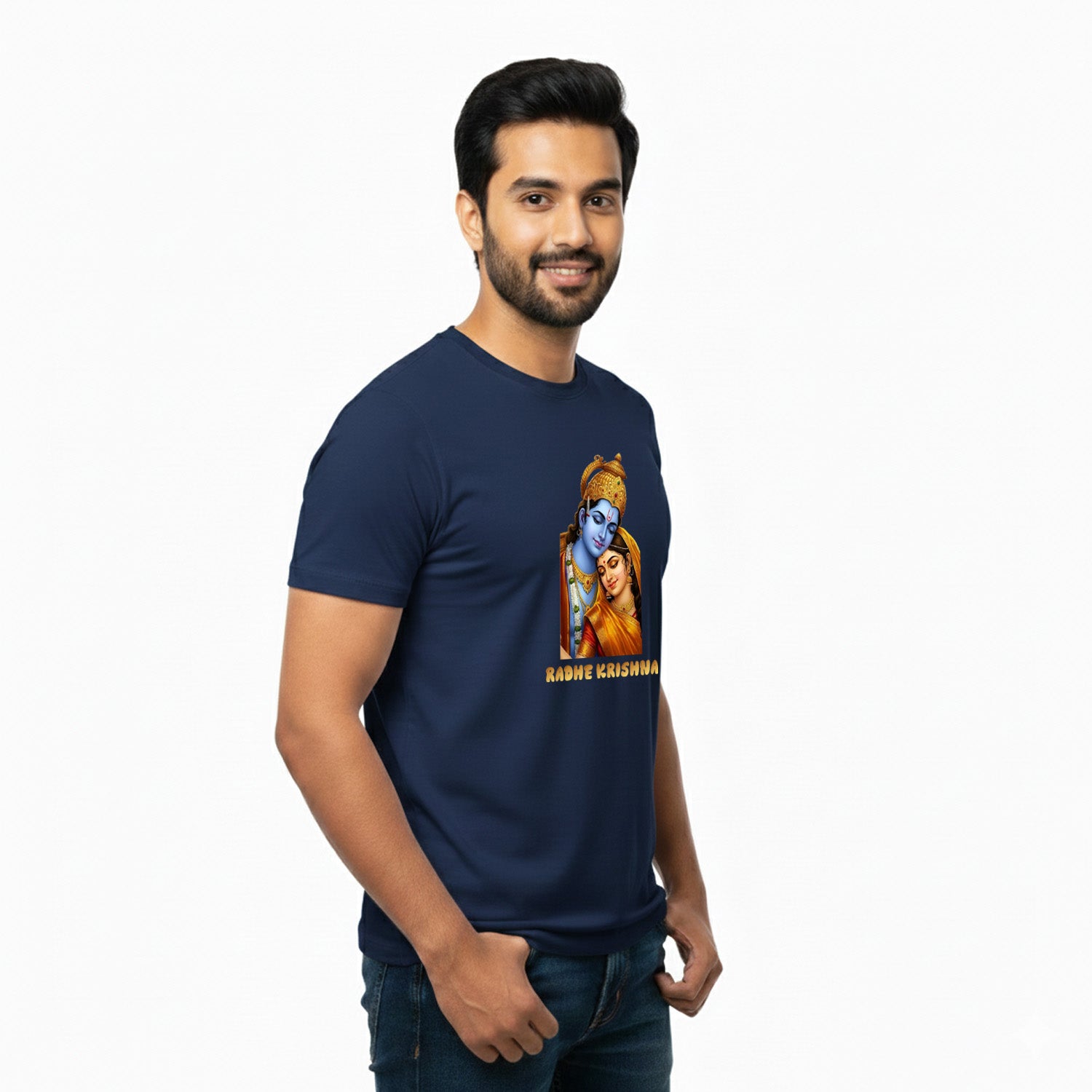 Men’s Graphic Print Round Neck T-Shirt- Krishna (170 GSM single jersey)