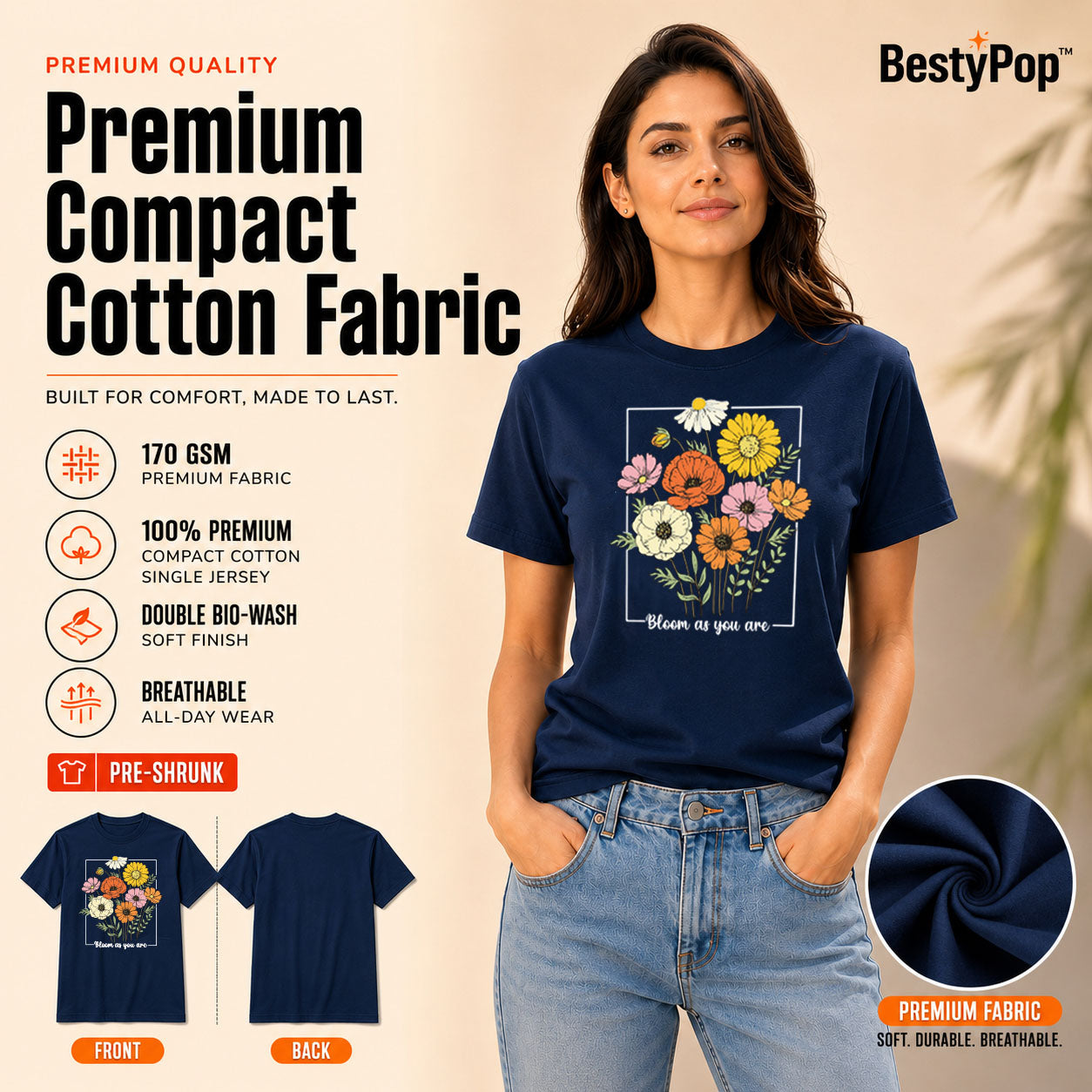 Women's Crew Neck t-shirt - Bloom as you are (170 GSM single jersey)