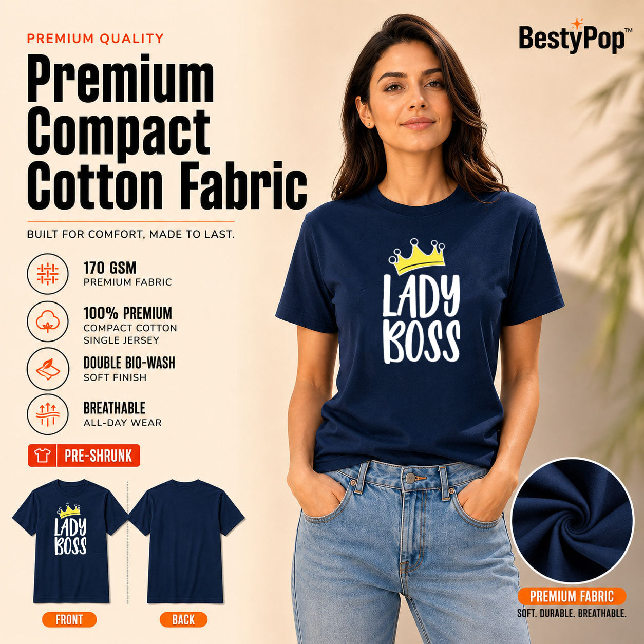 Women's Crew Neck t-shirt - Lady Boss (170 GSM single jersey)
