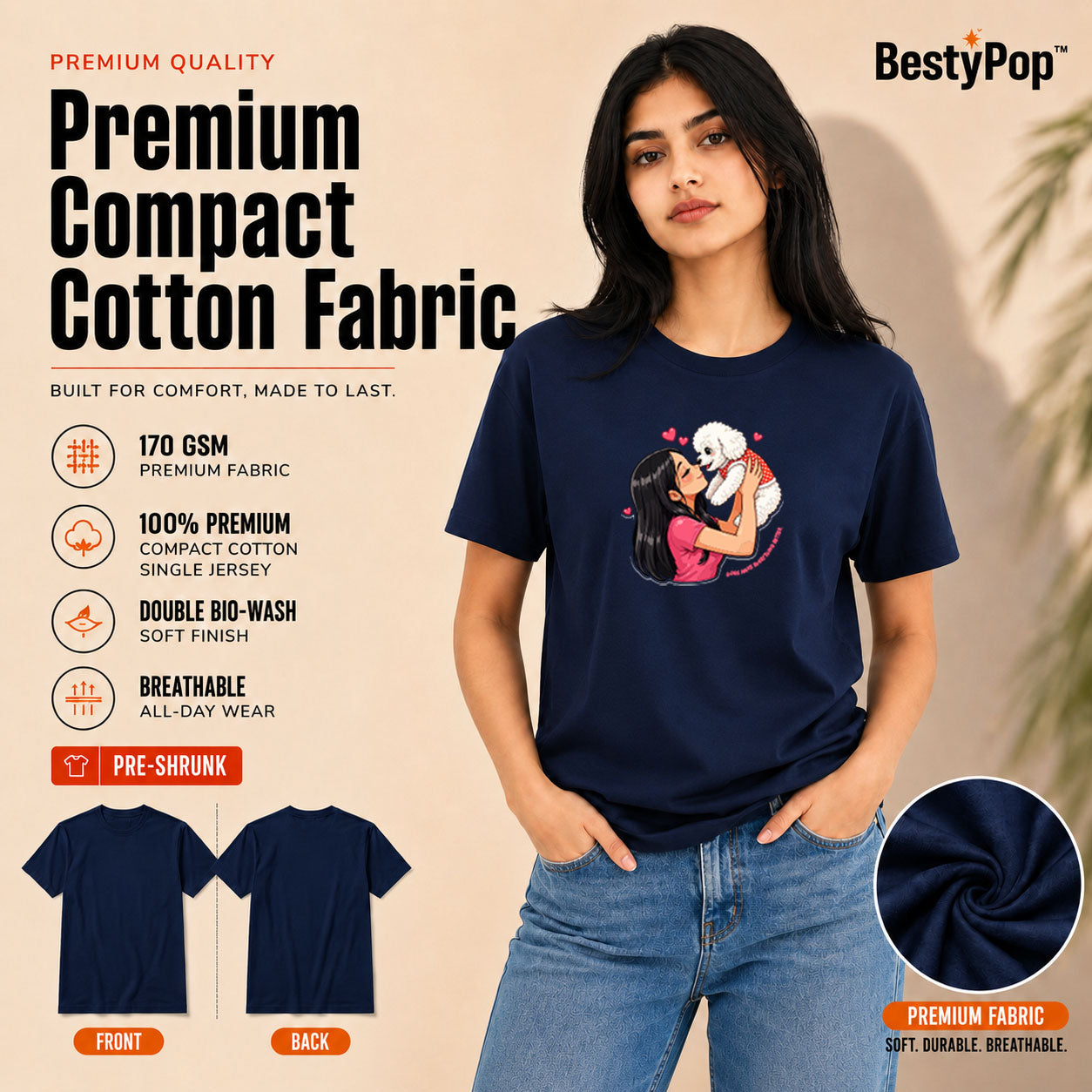 Dog Lover's Round Neck T-Shirts For Women - Paws Love - (170 GSM) single jersey