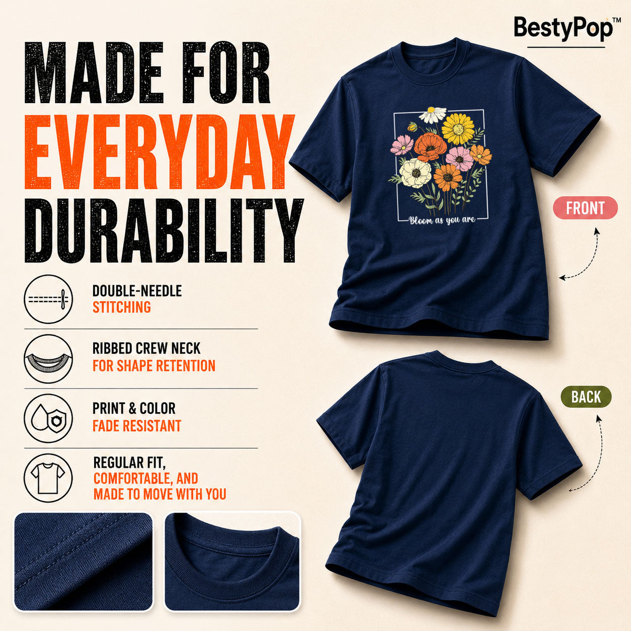 Women's Crew Neck t-shirt - Bloom as you are (170 GSM single jersey)
