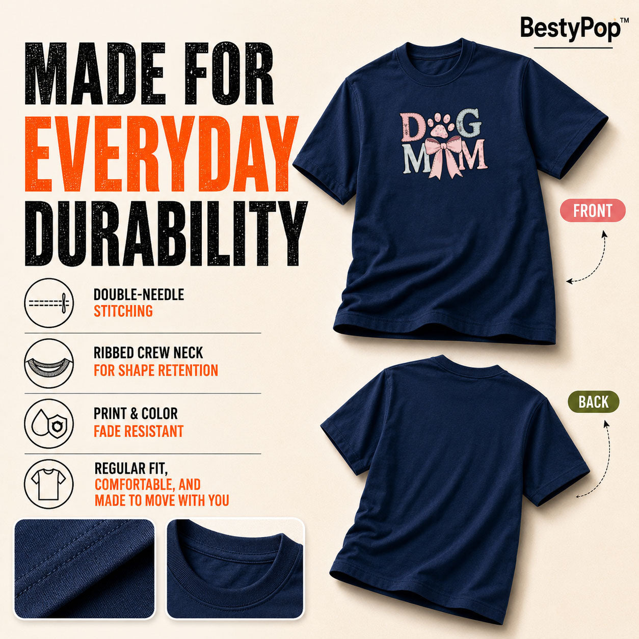Dog Lover's Round Neck T-Shirts For Women - Dog Mom - (170 GSM) single jersey