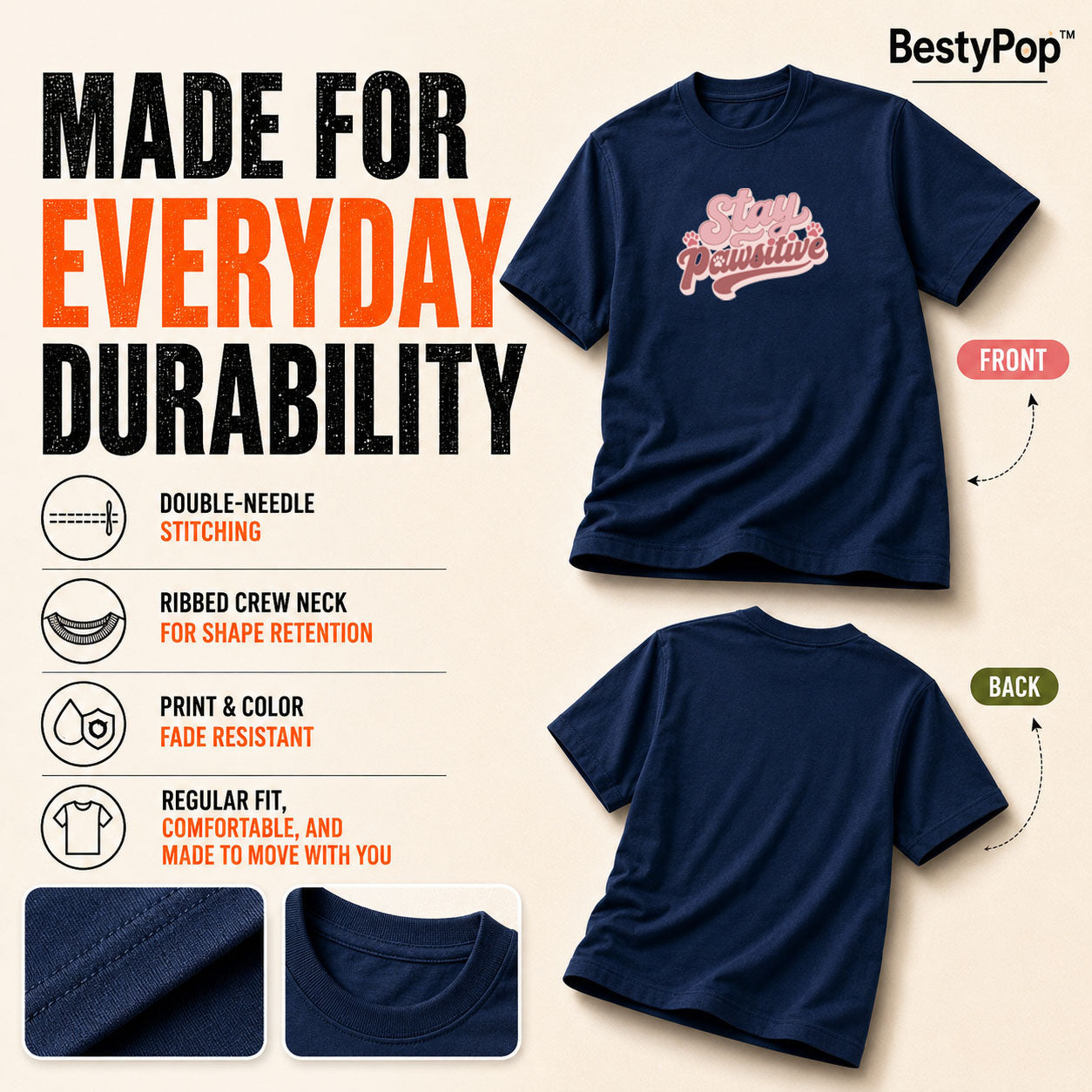 Dog Lover's Round Neck T-Shirts For Women - Stay Pawsitive - (170 GSM) single jersey
