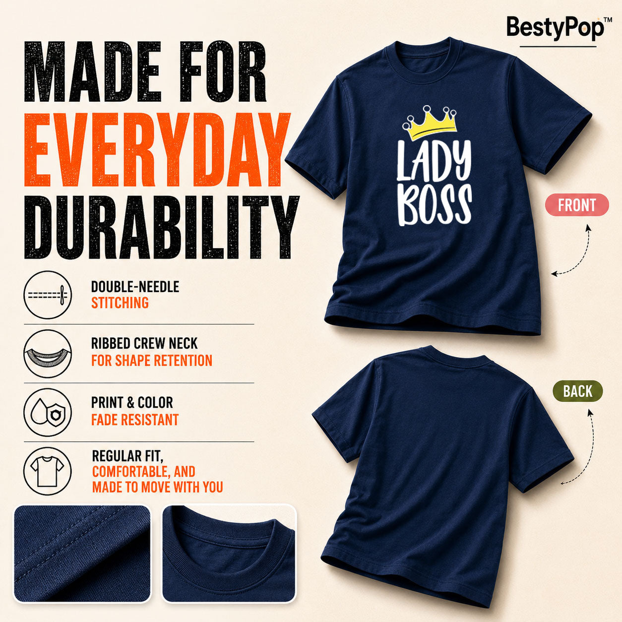 Women's Crew Neck t-shirt - Lady Boss (170 GSM single jersey)