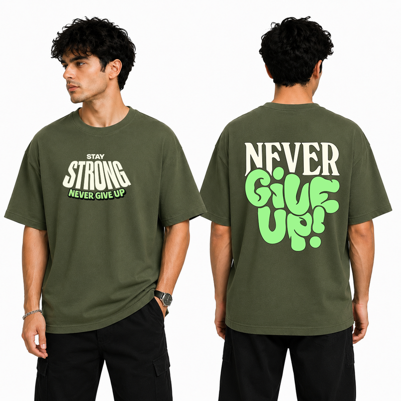 Men’s Oversized T-Shirt - Never Give Up (225 GSM heavyweight fabric)