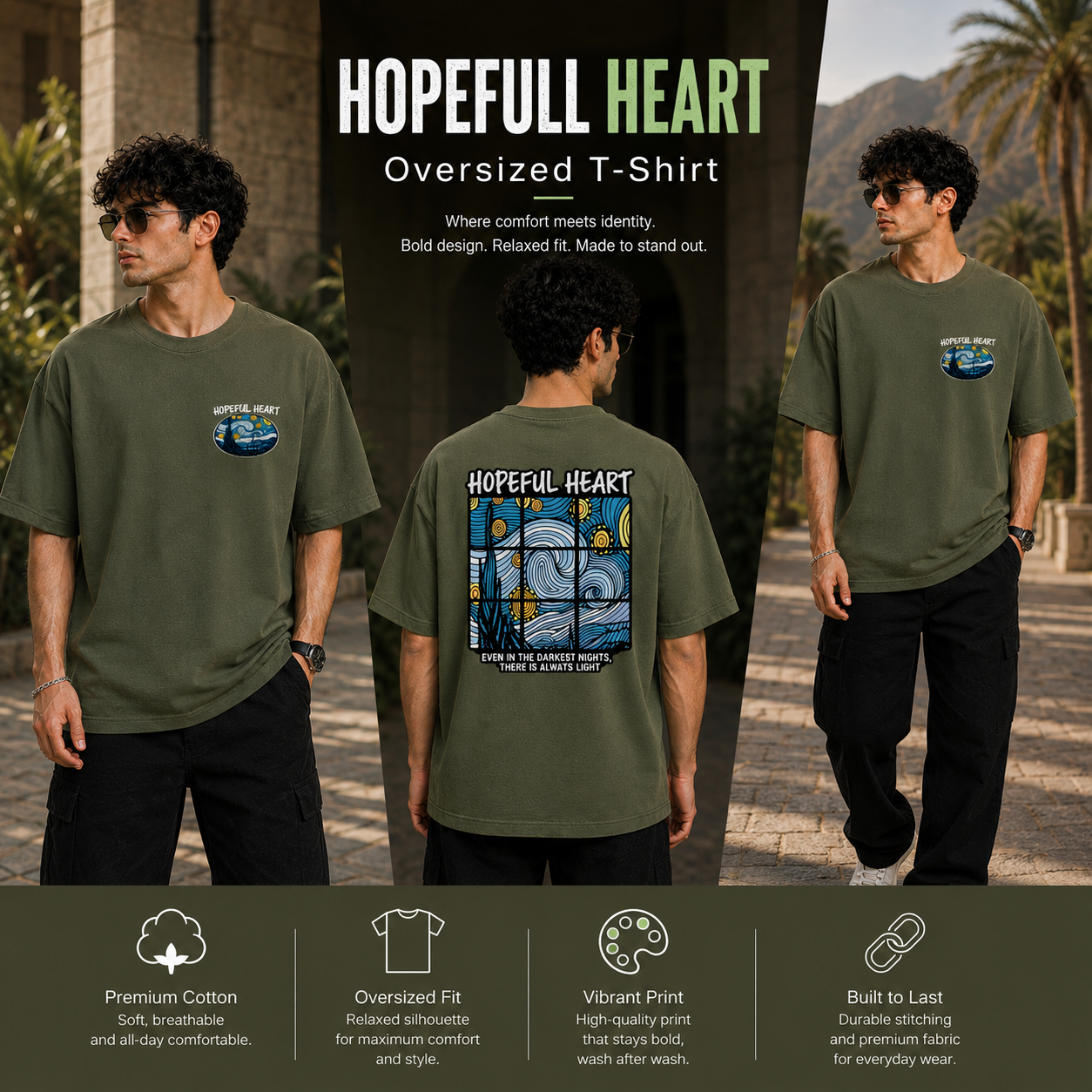 Men’s Oversized T-Shirt - Hopeful Heart (225 GSM heavyweight fabric)