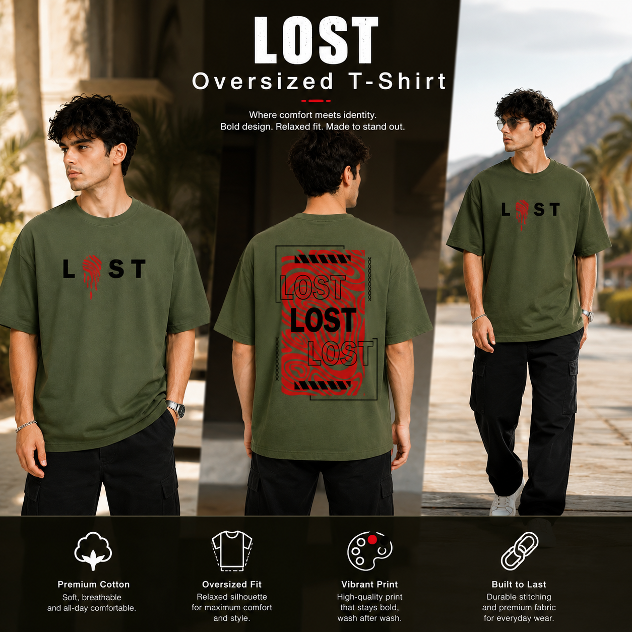 Men’s Oversized T-Shirt - Lost (225 GSM heavyweight fabric)