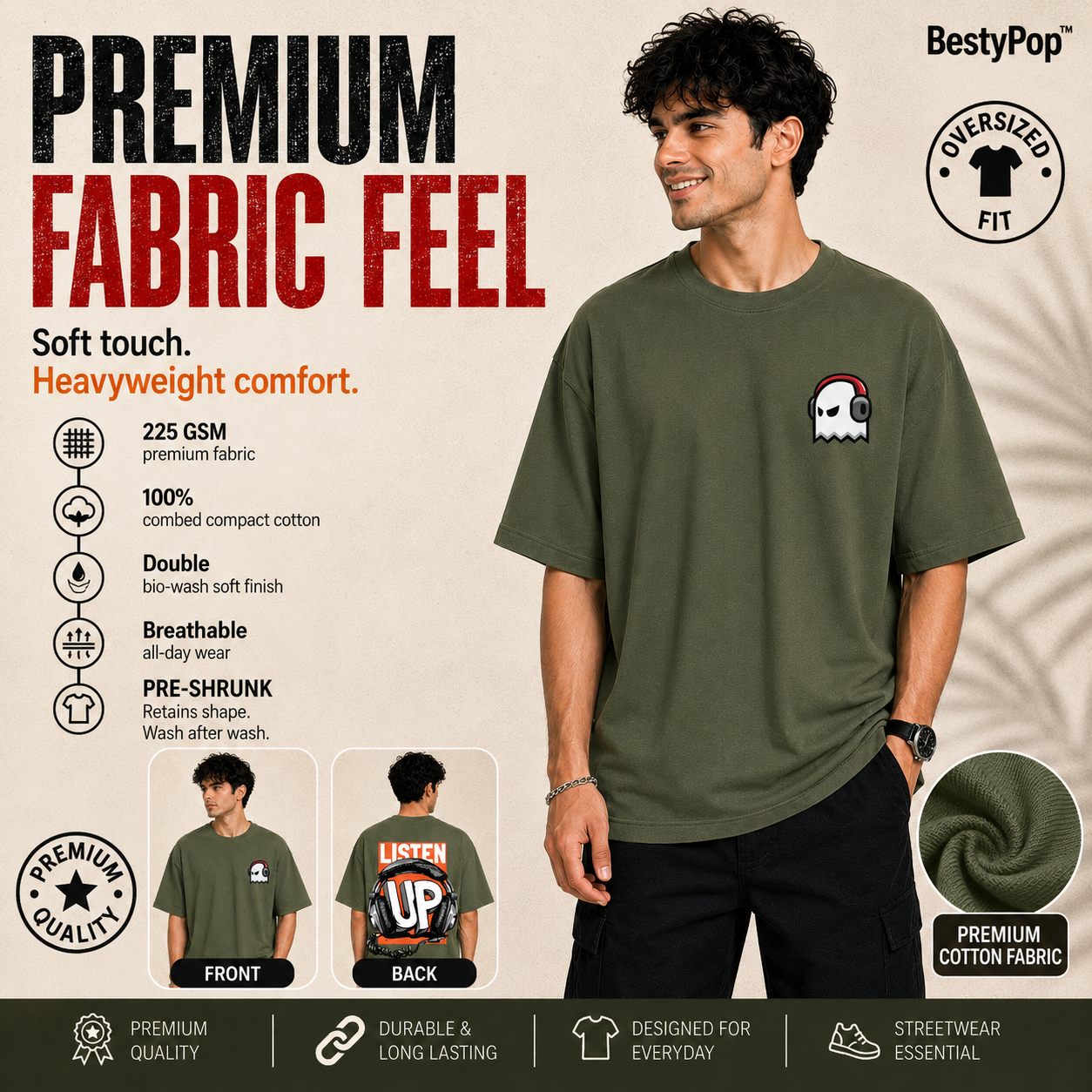 Men’s Oversized T-Shirt - Listen Up (225 GSM heavyweight fabric)