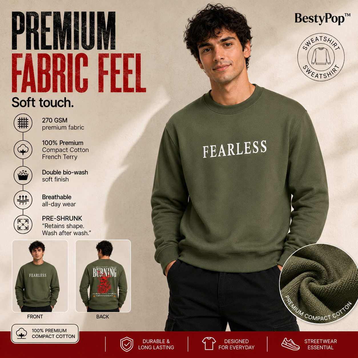 Men’s Graphic Print Round Neck Sweatshirt - 270 GSM