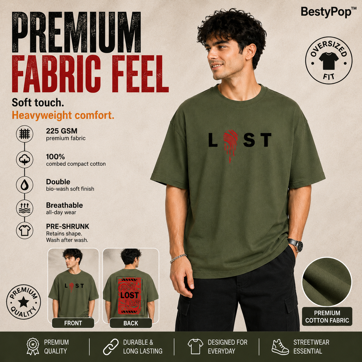 Men’s Oversized T-Shirt - Lost (225 GSM heavyweight fabric)