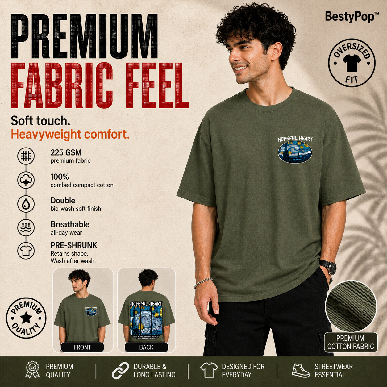 Men’s Oversized T-Shirt - Hopeful Heart (225 GSM heavyweight fabric)