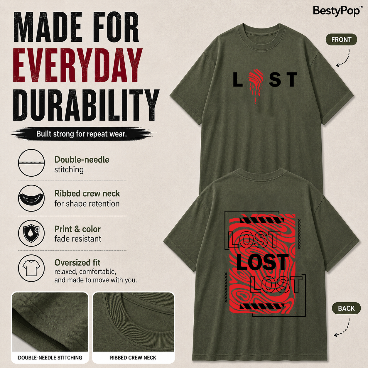 Men’s Oversized T-Shirt - Lost (225 GSM heavyweight fabric)