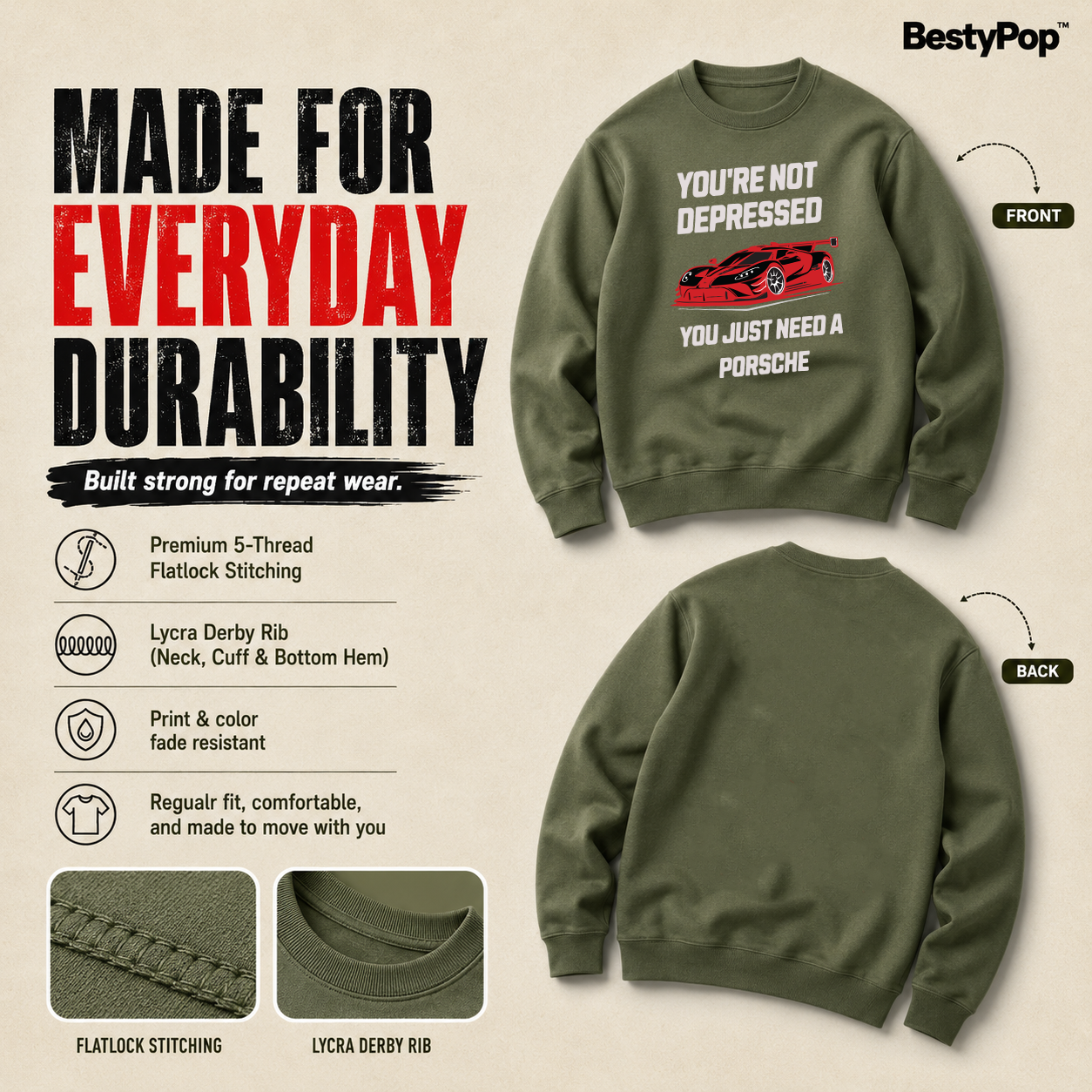 Men’s Graphic Print Round Neck Sweatshirt - 270 GSM