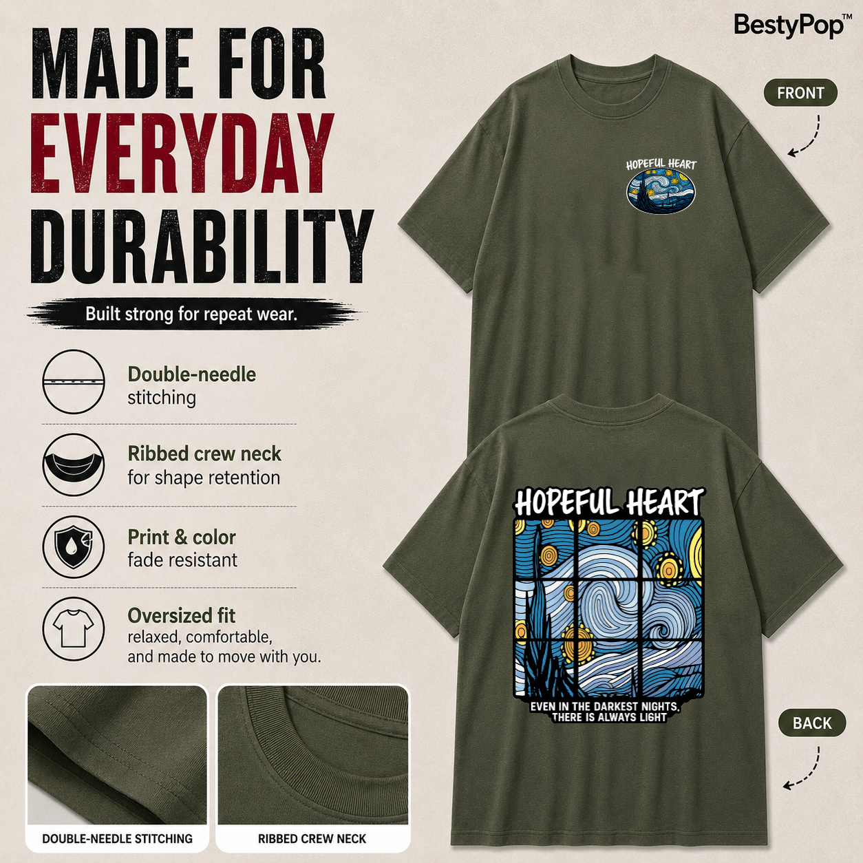Men’s Oversized T-Shirt - Hopeful Heart (225 GSM heavyweight fabric)