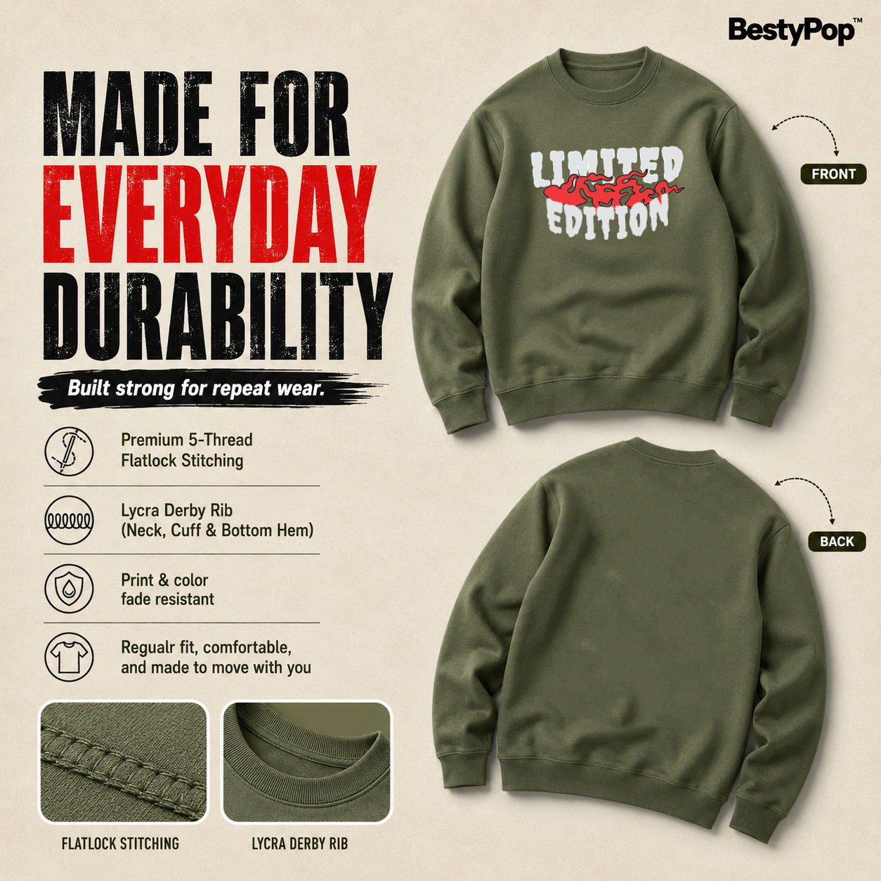 Men’s Graphic Print Round Neck Sweatshirt - 270 GSM