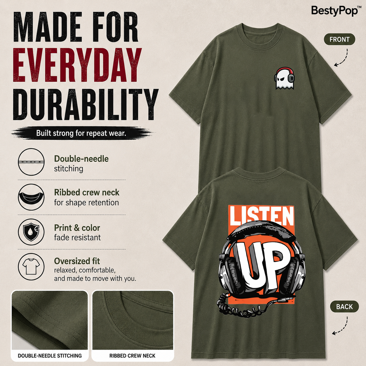 Men’s Oversized T-Shirt - Listen Up (225 GSM heavyweight fabric)