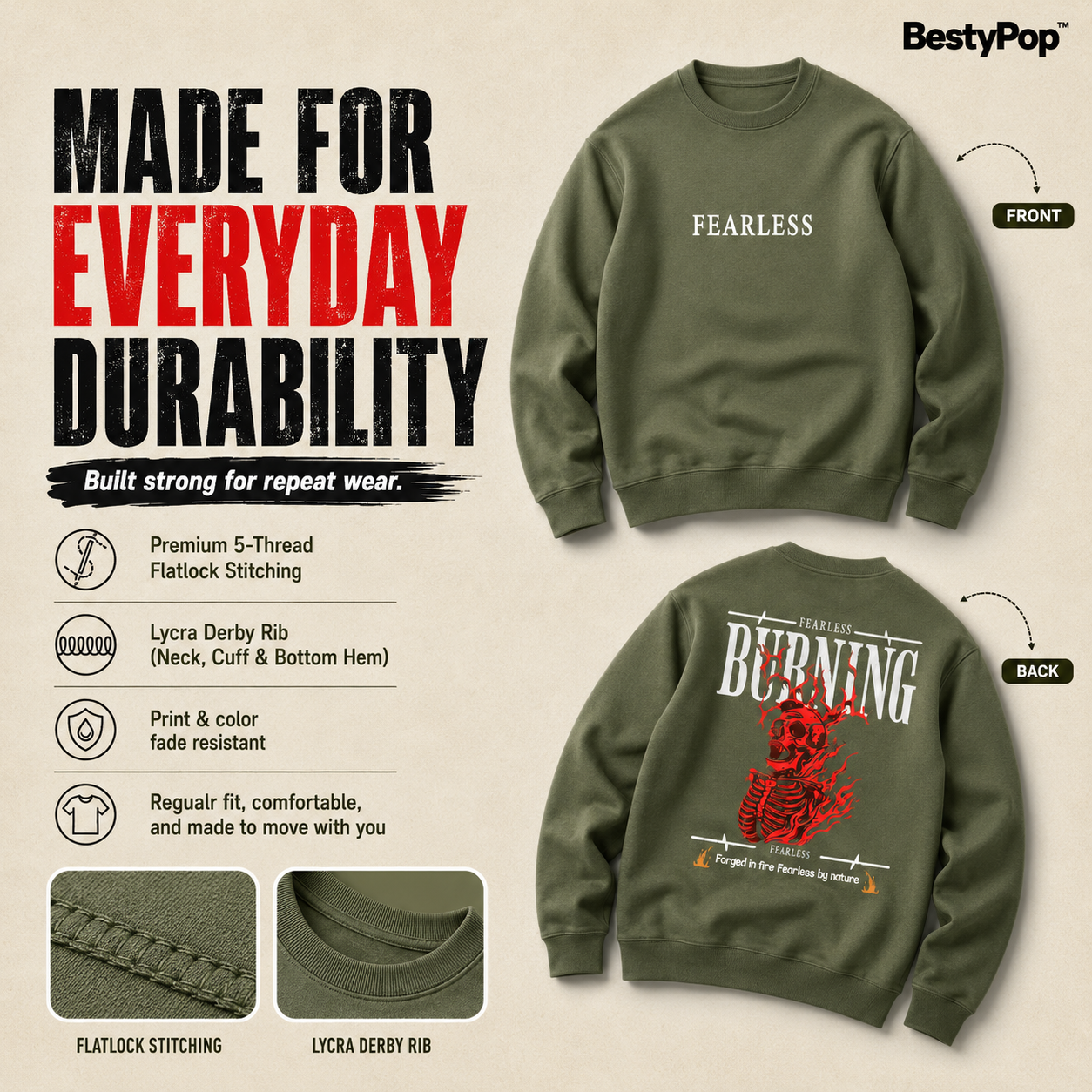 Men’s Graphic Print Round Neck Sweatshirt - 270 GSM