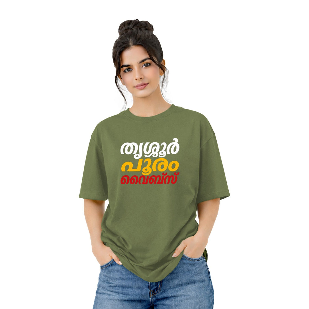 Women's Crew Neck Oversized t-shirt - തൃശൂർ പൂരം വൈബ്സ്