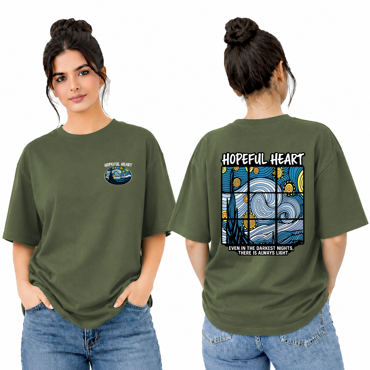 Women’s Oversized Graphic T-Shirt - Hopeful Heart (225 GSM heavyweight fabric)