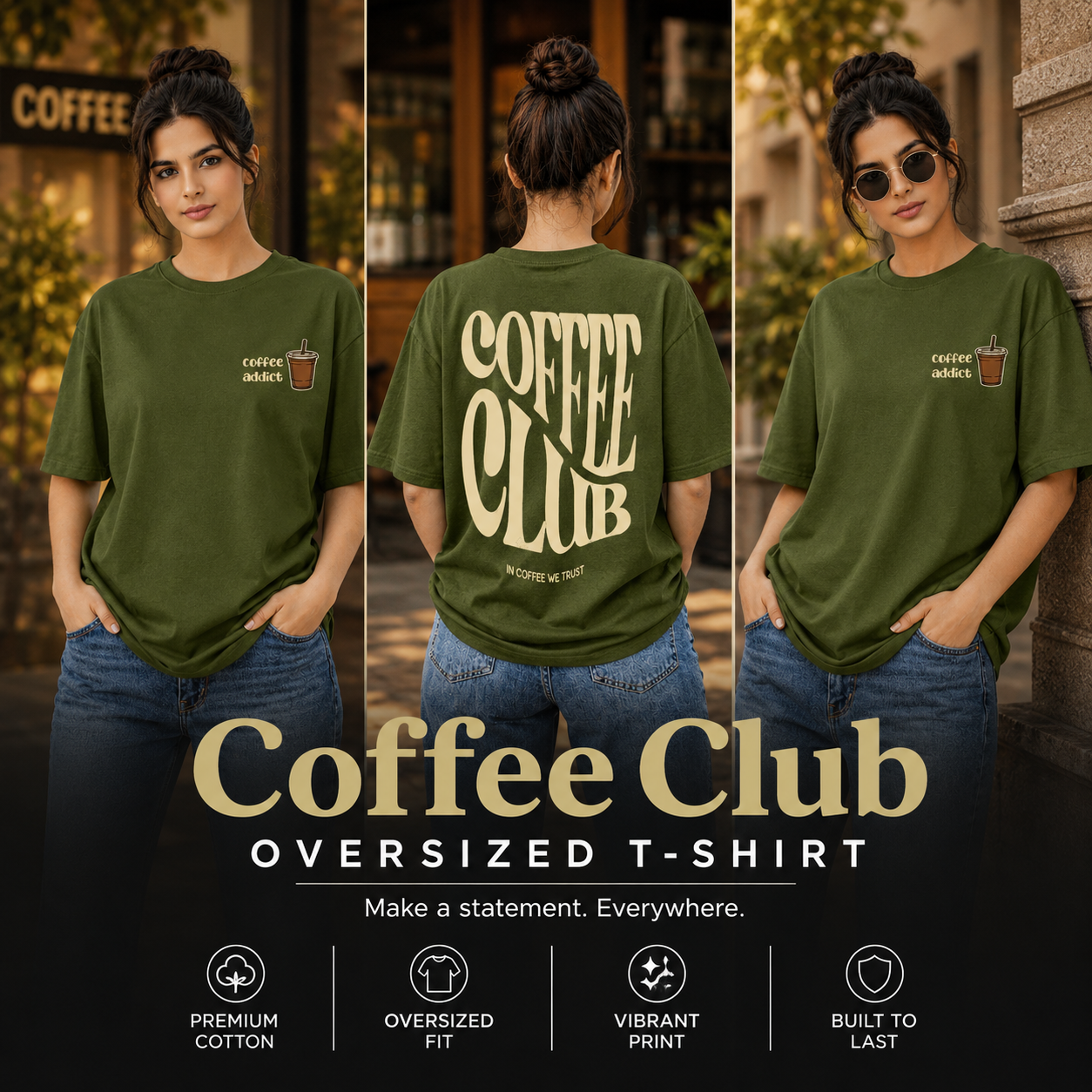 Women’s Oversized T-Shirt - Coffee Club (225 GSM heavyweight fabric)
