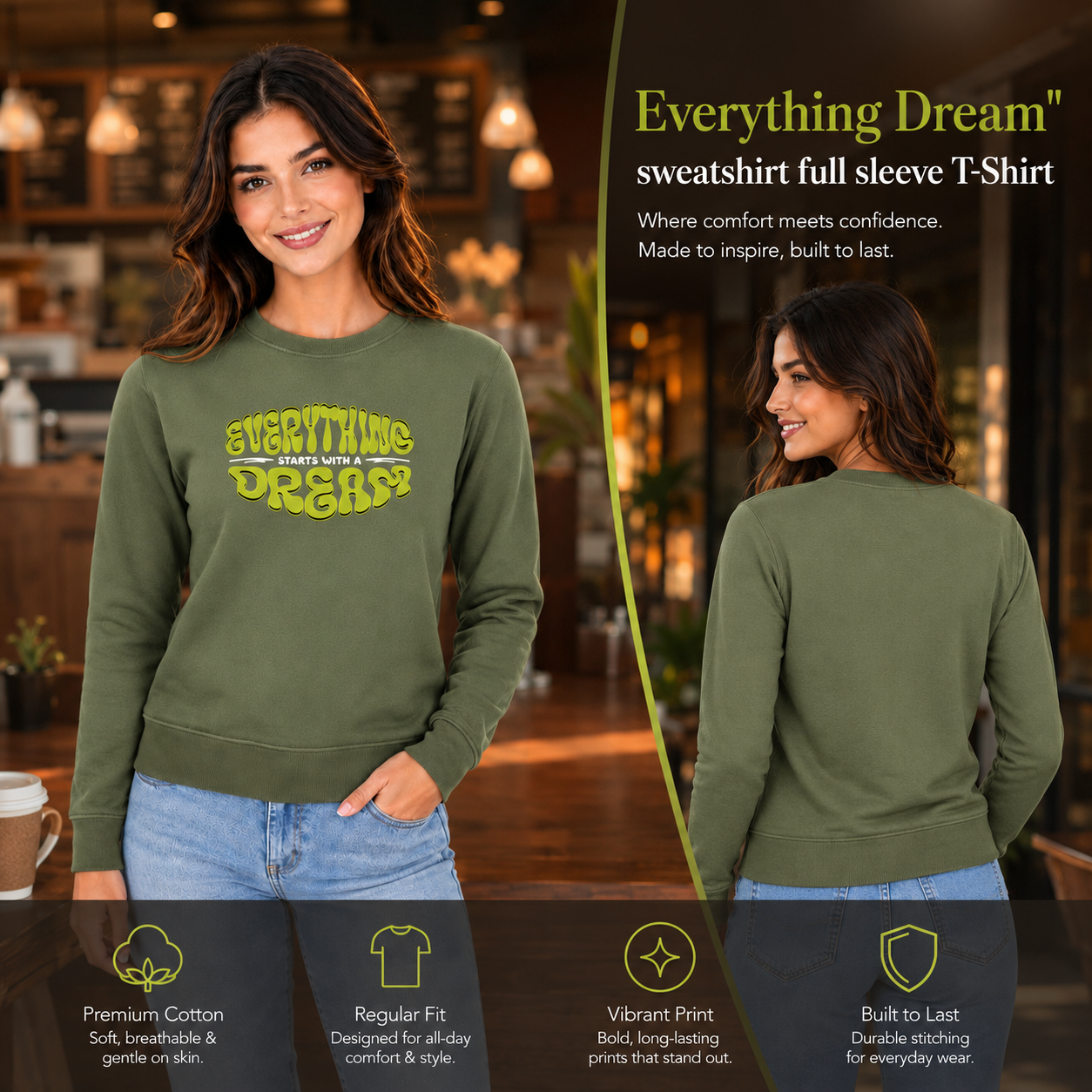Women’s Graphic Print Round Neck Sweatshirt - 270 GSM