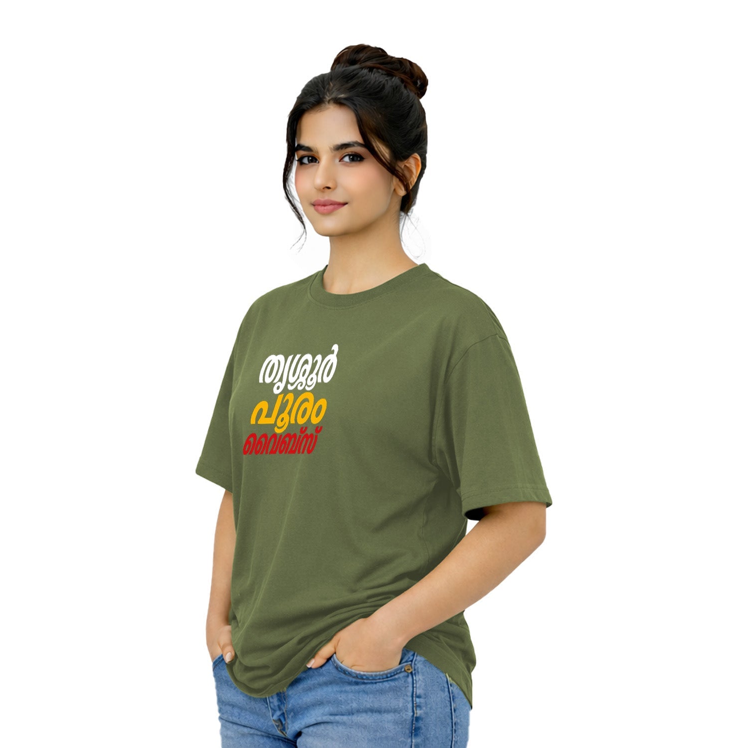 Women's Crew Neck Oversized t-shirt - തൃശൂർ പൂരം വൈബ്സ്