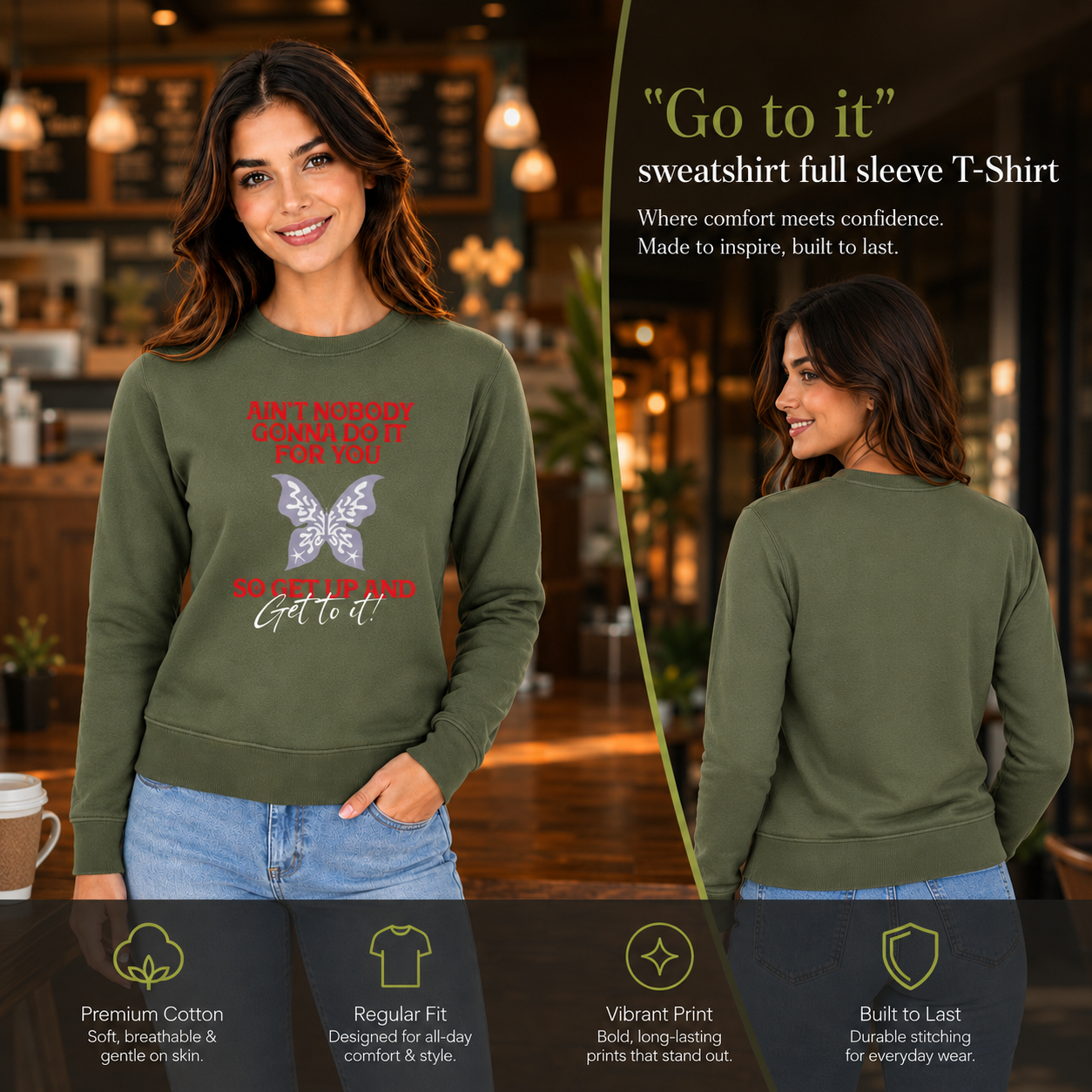 Women’s Graphic Print Round Neck Sweatshirt - 270 GSM
